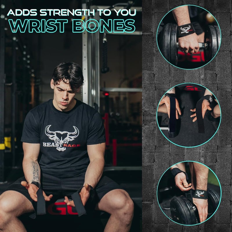 BEAST RAGE Lifting Wrist Straps for Weightlifting, Weight Lifting Straps Gym Grip Power Workouts Lifting Straps Padded Cotton Men Women Wrap Lift Deadlift Straps Hard Pull Exercise - Image 3